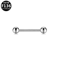 Silver ASTM F136 titanium barbell piercing with straight bar and dual screw-on beads - Silver (S161405)