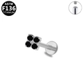 G23 titanium flat back labret stud with black four-petal zircon cluster design - Black 4-Gem Flower Style (G23LAI216-SB1208053)
