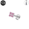 ASTM F136 titanium labret stud with four pink cubic zirconia stones in flower shape - Pink 4-Gem Flower Style (G23LAI216-SP1208053)