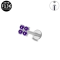 G23 titanium labret stud with purple zircon flower and internal thread for body piercing - Purple 4-Gem Flower Style (G23LAI216-SPU1208053)