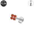 G23 titanium flat back stud with orange flower zirconia for lip and ear piercings - Orange 4-Gem Flower Style (G23LAI216-SR1208053)