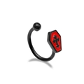 Gothic C-shaped black nose ring featuring a red coffin charm with a black cross - Black Red Cross Coffin Style (LA25020801-1)