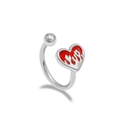 Surgical steel piercing featuring a red heart with silver flame design and ball end - Silver Flame Red Heart Style (LA25020801-3)