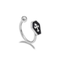 Gothic silver stainless steel open ring with coffin cross charm and small round bead - Silver Cross Coffin Style (LA25020801-6)
