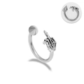Horseshoe piercing ring with silver skull hand and spike in punk hip hop style - Silver Skeleton Middle Finger Gesture Style (LA25020801-7)