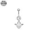 Piercing para el ombligo de acero quirúrgico 316L con diseño de corazón y alas - Corazón con Alas / Plateado