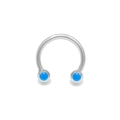 Silver circular barbell piercing ring featuring bright blue circular stone ends - Blue Bead (NP25020902-1)