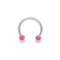 Silver stainless steel circular barbell ring with bright pink decorative balls - Pink Bead (NP25020902-2)