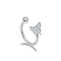 Silver butterfly labret stud with iridescent zircon inlay and polished bead detail - Phantom White Butterfly Style (LA25021101-2)