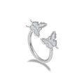 Silver butterfly lip stud ring featuring iridescent white opal wings in a polished finish - Double Butterfly Style (LA25021101-3)