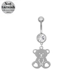 Cute bear charm belly button ring made of silver 316L surgical steel with crystal stone - Bear Design (BR25030401-1)