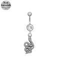 316L surgical steel navel piercing with sparkling zircon and detailed snake pendant - Snake Design (BR25030401-3)