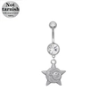 316L surgical steel belly ring with clear zircon and smiling star pendant charm - Star Moon Smile Design (BR25030401-4)