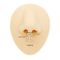Golden flower septum ring with white zircon inlays on model with size dimensions - Gold Flower Micro-Inlaid Style (NR25031901-10)
