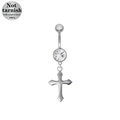 Silver 316L surgical steel belly button ring with white zircon and cross pendant - Cross Design (BR25030401-5)