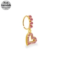Anello per il naso in acciaio dorato 316L con pendente a cuore rosa e pietre di zircone - Ciondolo a Cuore Vuoto Dorato (NR25022201-1)