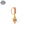 Orecchino a cerchio in acciaio chirurgico 316L dorato con ciondolo a serpente rosa - Ciondolo a Forma di Serpente Dorato (NR25022201-2)