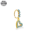 Aro de acero quirúrgico 316L dorado con circonita azul cielo y colgante de corazón - Dorado / Colgante de Corazón Hueco (NR25022101-1)