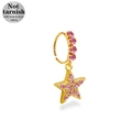 Orecchino a stella in acciaio chirurgico 316L dorato con cristalli di zirconia rosa - Ciondolo a Stella a Cinque Punte Dorato (NR25022201-3)