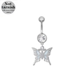 Surgical steel belly button ring with blue butterfly pendant and clear zircon stone - Butterfly Design (BR25030401-8)