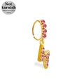 Orecchino a cerchio in acciaio chirurgico 316L dorato con fulmine e cristalli rosa - Ciondolo a Forma di Fulmine Dorato (NR25022201-4)