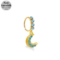 Anello al naso luna in acciaio chirurgico 316L dorato con zirconi azzurri - Ciondolo Luna Crescente (NR25022101-5)