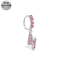 Orecchino a cerchio in acciaio chirurgico 316L con ciondolo a fulmine in zircone rosa - Ciondolo a Forma di Fulmine Argentato (NR25022201-10)