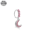 Orecchino in acciaio chirurgico 316L con pendente luna e strass rosa in argento - Ciondolo a Mezzaluna Argentato (NR25022201-11)