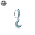 Anello per naso in acciaio 316L con strass blu chiaro e ciondolo a forma di luna - Ciondolo Luna Crescente (NR25022101-11)