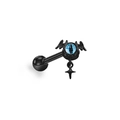 Gothic bat wing barbell stud earring with blue devil eye and black star pendant - Black Bat with Blue Eyeball (ER24092002BK)