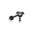 Punk black bat wing stud with a purple eye stone and star pendant detail - Black Bat with Purple Eyeball