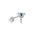 Gothic bat wing ear stud with blue demon eye and star charm in silver steel - Silver Bat Blue Eyeball (ER24092002S Blue)