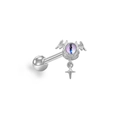 Gothic silver bat wing cartilage stud with purple eye sphere and star pendant - Silver Bat with Purple Eyeballs (ER24092002S Purple)
