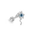 Silver bat monster cartilage stud with blue eye detail for ear piercing jewelry - Silver Dragon with Blue Eyeball (ER24092003S)