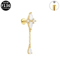ASTM F136 titanium labret stud with gold chain and marquise zircon floral design - Cross Flower Tassel (Gold)