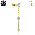 Titanium F136 internally threaded gold stud with dangling pear-shaped zircon tassels - Three Pear Zircon Tassel (Gold)