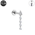 Titanium labret stud featuring a pear-shaped stone and three-round crystal fringe - Pear Zircon Single Row Tassel (Silver)