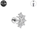 Silver ASTM F136 titanium crescent moon ear stud with five sparkling zircon stones - Silver Crescent Five Zirconia Style (G23LAI559-S1208095) / Silver