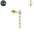 ASTM F136 titanium gold labret stud with a pear-shaped zircon and tassel chain - Pear Zircon Single Row Tassel (Gold)