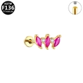 ASTM F136 titanium stud with pink marquise zircon and internal thread in gold - Gold Row Pink Marquise Zirconia Style (G23LAI560-G1208109) / Gold