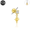 Piercing labret de titanio dorado ASTM F136 con perno de circón y colgante de estrella octogonal - Estilo Colgante Estrella de Ocho Puntas (G23LAP540-G1208137) / Dorado