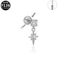 Piercing labret de titanio ASTM F136 con cristal y colgante de estrella minimalista - Estilo Colgante Estrella de Ocho Puntas (G23LAP540-S1208133) / Plateado