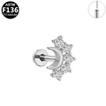 Piercing labret de luna en titanio ASTM F136 con cinco circonitas blancas y dorso plano - Estilo Luna con Strass Plateado (G23LAP559-S1208103)
