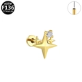 Piercing labret de estrella en titanio F136 dorado con circonita blanca brillante - Estilo Estrellas de Cuatro Puntas Superpuestas (G23LAP539-G1208124) / Dorado