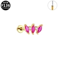 Piercing labret de titanio F136 dorado con piedras marquise rosas y circonitas blancas - Estilo Corona con Zirconia Rosa Dorado (G23LAP560-G1208117)
