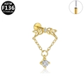 ASTM F136 titanium gold labret piercing jewelry featuring a bow and dangling zircon - Gold Double Chain Bowknot Style (G23LAP553-G1208138)