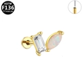 Labret de titanio dorado con circonita corte esmeralda y piedra de ópalo talla marquesa - Estilo Rectángulo Marquesa Ópalo Dorado (G23LAP551-G1208118)