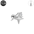 Piercing labret de estrella en titanio ASTM F136 con circón y diseño roscado - Estilo Estrellas de Cuatro Puntas Superpuestas (G23LAP539-S1208120) / Plateado