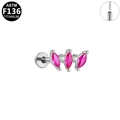 Piercing labret de titanio ASTM F136 con piedras marquise rosa y rosca interna pro - Estilo Corona con Zirconia Rosa Plateado (G23LAP560-S1208113)