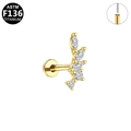 Piercing labret de titanio F136 dorado con circonitas en forma de hoja y redondas - Estilo Hoja Dorado (G23LAP561-G1208130)